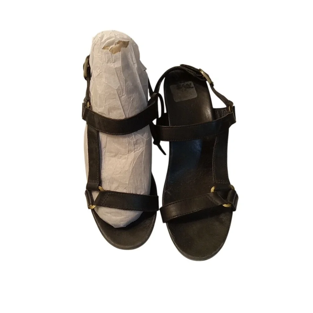 Teva Ysidro Universal Black Leather Cork Wedge Sandals Womens 8 Great Condition
